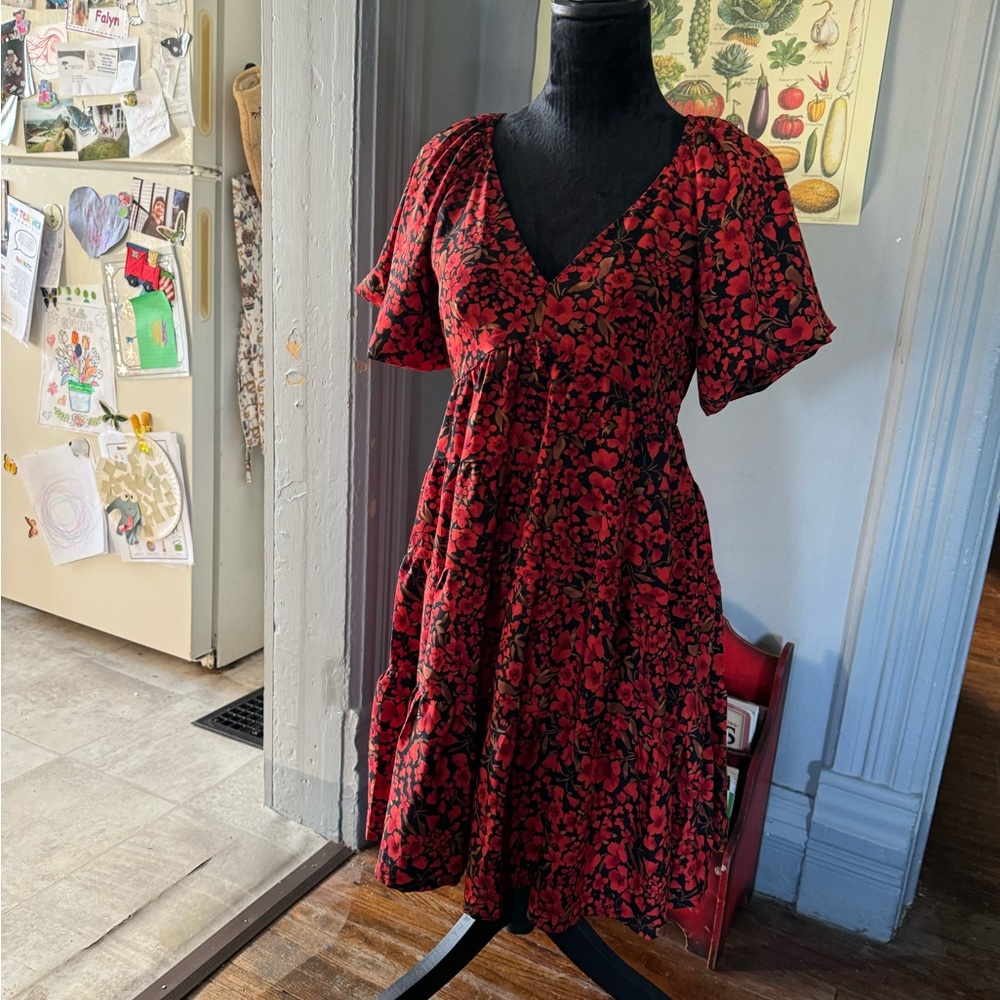Entro Red Flutter Sleeve V-Neck Sundress